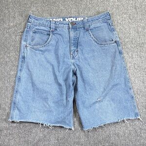 Alab Mega Shant Pixel Denim Distressed Hem Shorts Jorts Bunny Patch Men’s 34